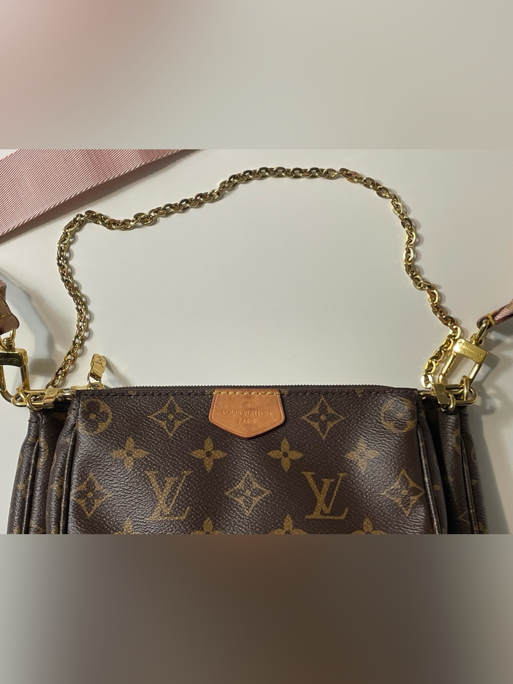 Louis Vuitton Brown Monogram Crossbody Bag with Pink Strap - Picture 7 of 17
